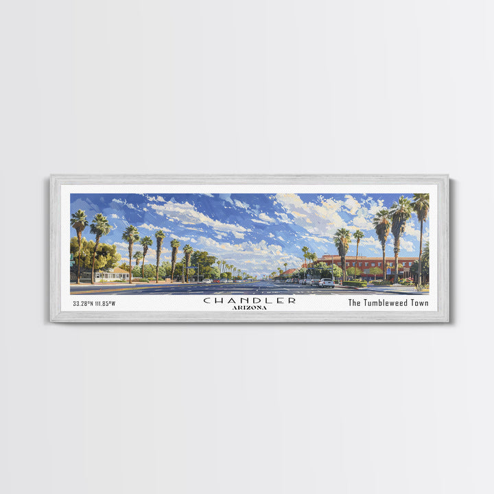 Chandler Arizona Panoramic Watercolor Painting Framed Canvas Print, Travel Poster Art, Home Decor, Vibrant Arizona Cityscape, Living Room Wall Art, Office Decoration, Gift for Art Lovers