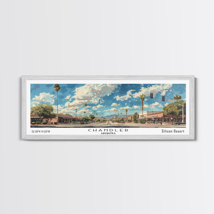 Chandler Arizona Panoramic Watercolor Painting Framed Canvas Print, Travel Poster Art, Home Decor, Desert Cityscape, Bedroom Wall Art, Office Decoration, Unique Travel Gift