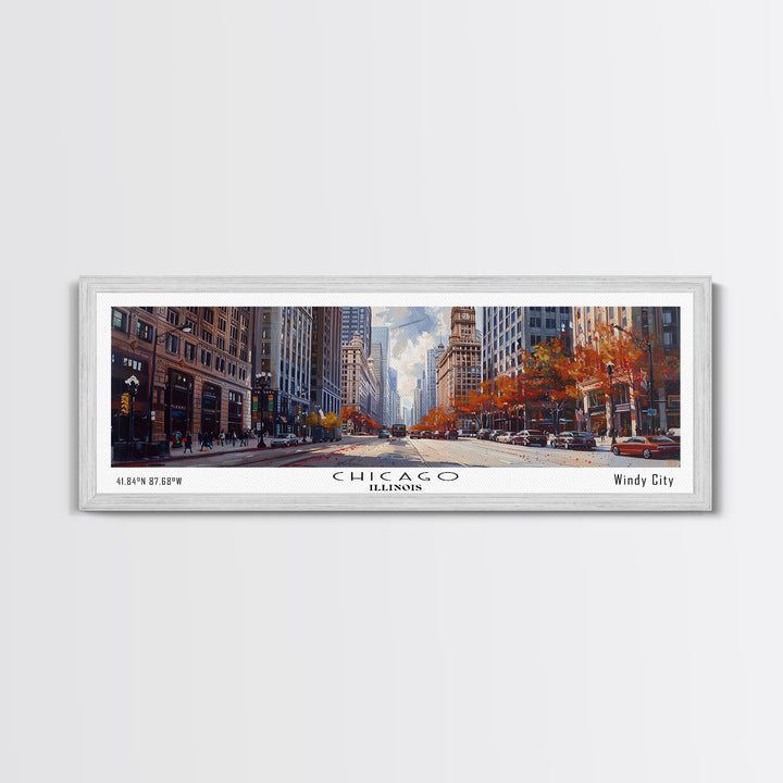 Chicago Illinois Panoramic Watercolor Painting Framed Canvas Print, Travel Poster Art, Urban Cityscape, Home Decor, Living Room Wall Art, Office Decoration, Gift for Chicago Lovers
