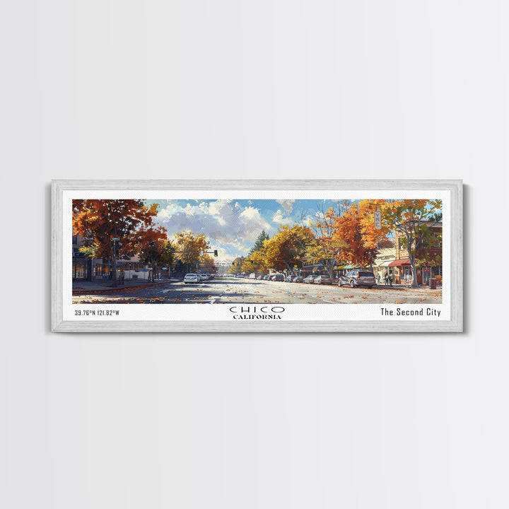 Chico California Panoramic Watercolor Painting Framed Canvas Print, Travel Poster Art, Picturesque Landscape, Home Decor, Living Room Wall Art, Office Decoration, Unique Travel Gift