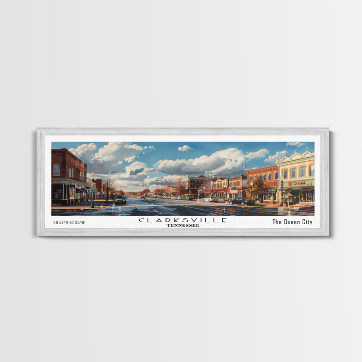 Clarksville Tennessee Panoramic Watercolor Painting Framed Canvas Print, Travel Poster Art, Scenic Landscape, Home Decor, Living Room Wall Art, Office Decoration, Unique Tennessee Gift