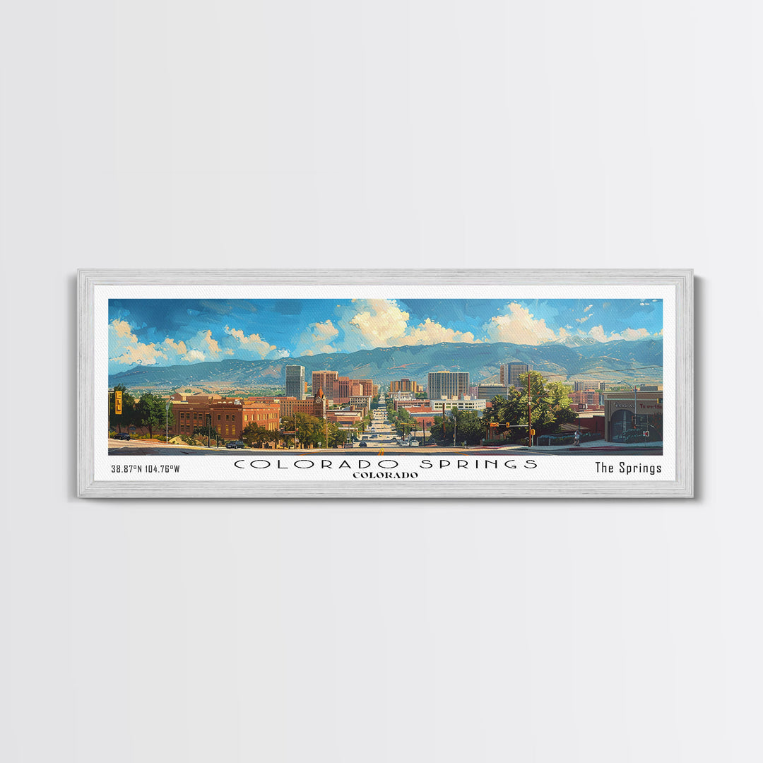Colorado Springs Colorado Panoramic Watercolor Painting Framed Canvas Print, Travel Poster Art, Mountain Landscape, Home Decor, Bedroom Wall Art, Office Decoration, Colorado-Themed Gift