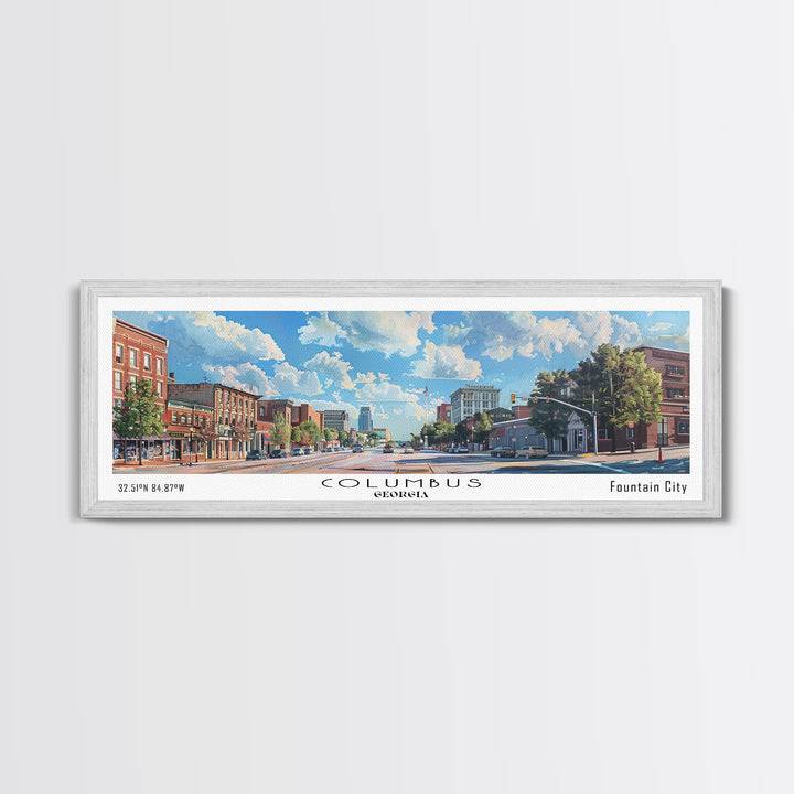 Columbus Georgia Panoramic Watercolor Painting Framed Canvas Print, Travel Poster Art, Picturesque Landscape, Home Decor, Living Room Wall Art, Office Decoration, Unique Travel Gift