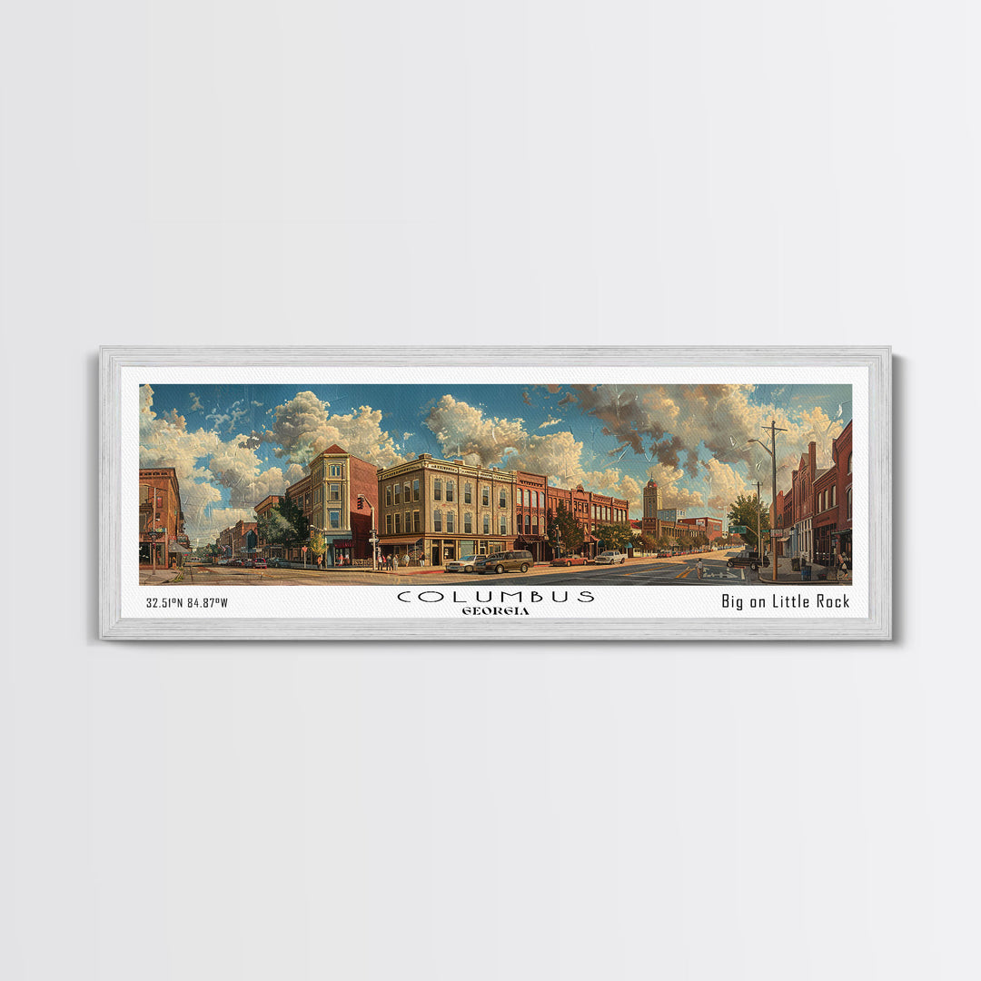 Columbus Georgia Panoramic Watercolor Painting Framed Canvas Print, Travel Poster Art, Urban Landscape, Bedroom Wall Art, Living Room Decoration, Office Wall Art, Georgia-Themed Gift