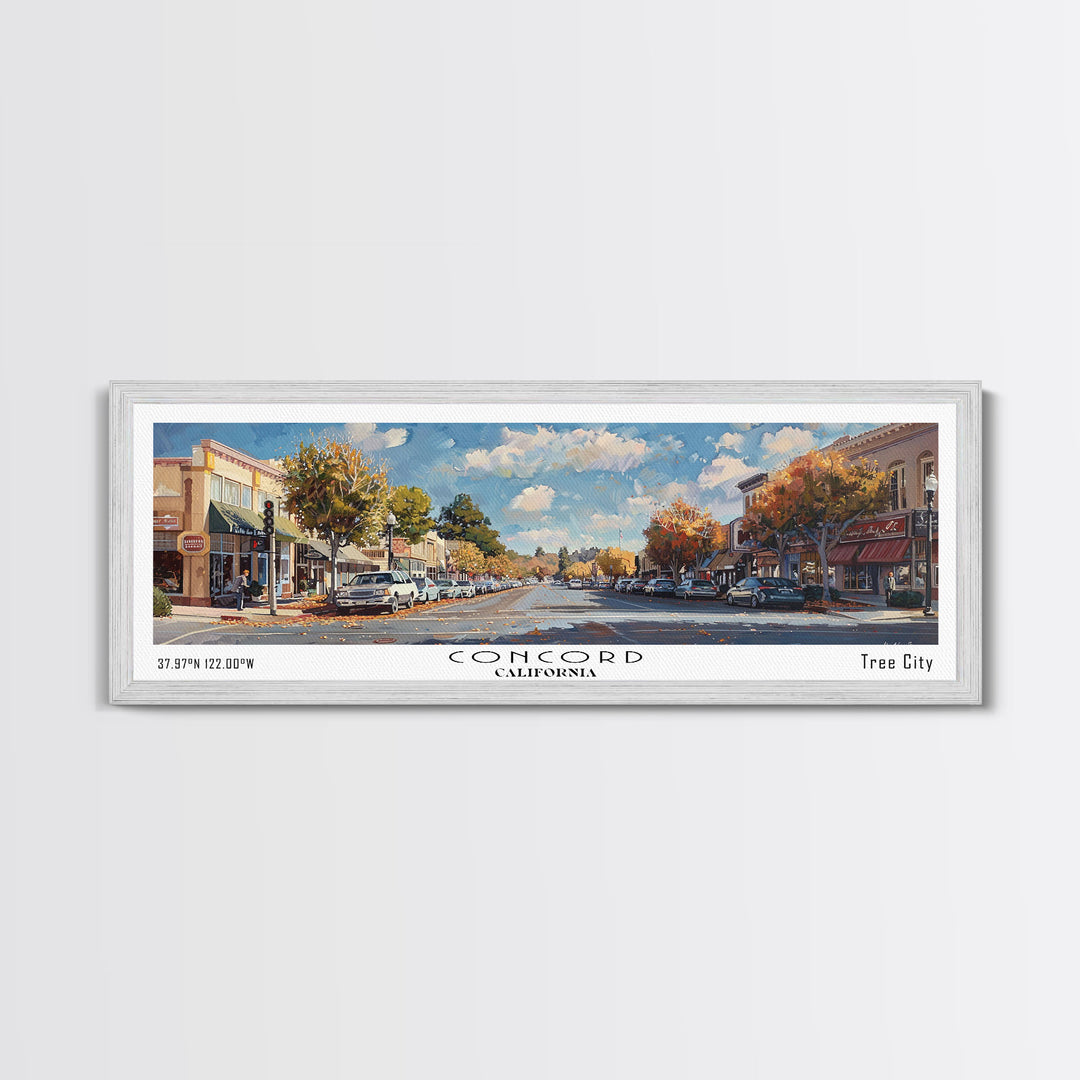 Concord California Panoramic Watercolor Painting Framed Canvas Print, Travel Poster Art, Picturesque Landscape, Living Room Decor, Wall Art, Office Decoration, Unique Travel Gift