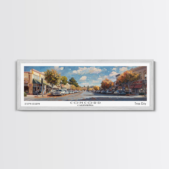 Concord California Panoramic Watercolor Painting Framed Canvas Print, Travel Poster Art, Picturesque Landscape, Living Room Decor, Wall Art, Office Decoration, Unique Travel Gift