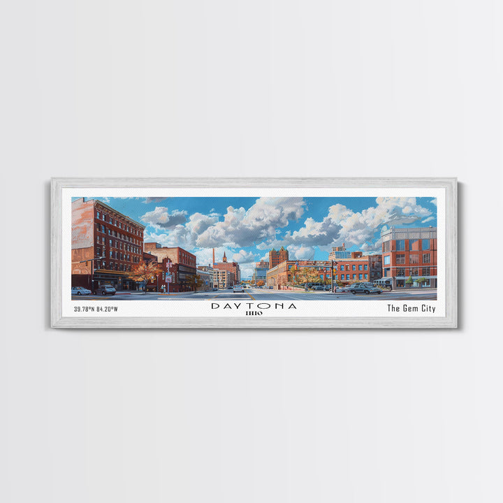 Daytona Ohio Panoramic Watercolor Painting, Scenic Framed Canvas Print, Urban Wall Art for Office, Travel Poster, Home Decor, City Gift Idea