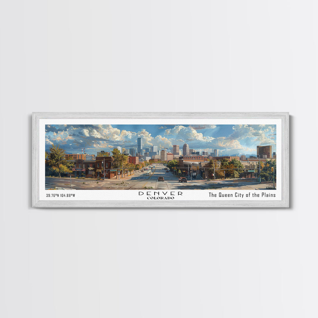Denver Colorado Panoramic Watercolor Painting, Scenic Framed Canvas Print, Mountain City Wall Art, Travel Poster, Home Decor, Vacation Gift