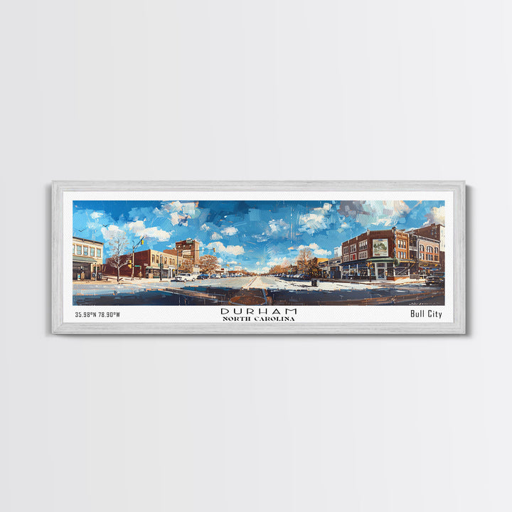 Durham North Carolina Panoramic Watercolor Painting, Scenic Framed Canvas Print, Urban Wall Art for Living Room, Travel Decor, City Print, Gift Idea