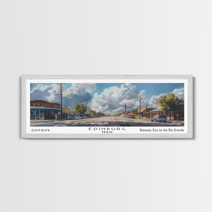 Edinburg Texas Panoramic Watercolor Painting, Scenic Framed Canvas Print, Urban Wall Art for Office, Travel Poster, Home Decor, City Gift Idea