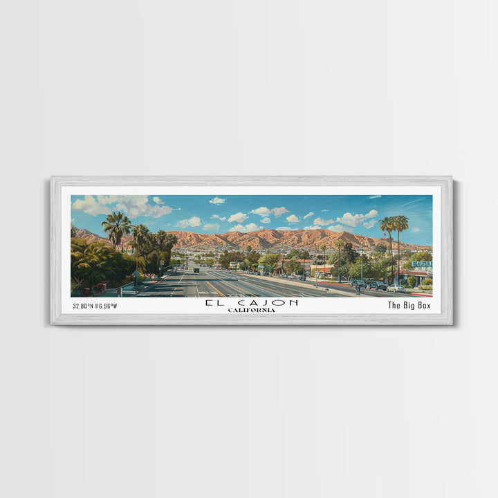El Cajon California Panoramic Watercolor Painting, Scenic Framed Canvas Print, Urban Wall Art for Office, Travel Decor, City Print, Gift Idea
