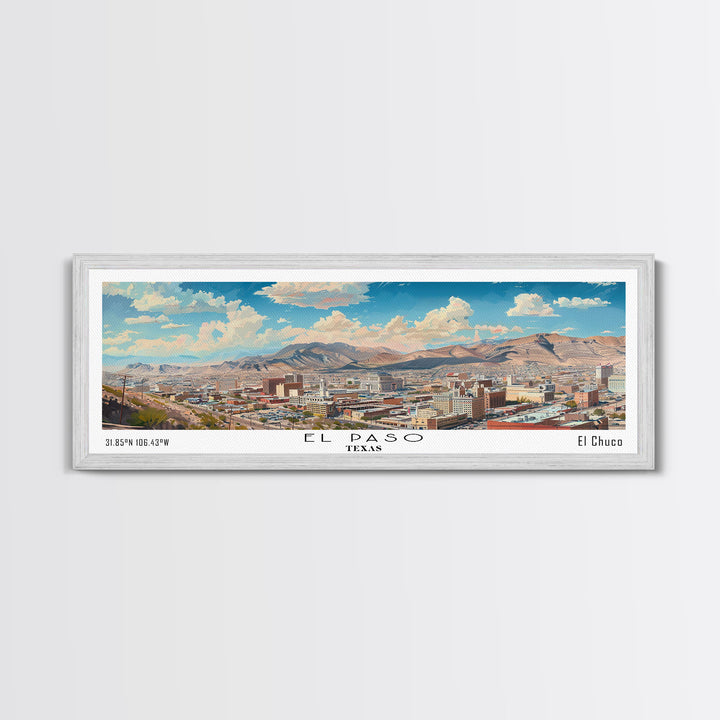 El Paso Texas Panoramic Watercolor Painting, Scenic Framed Canvas Print, Urban Wall Art for Living Room, Travel Decor, City Print, Gift Idea