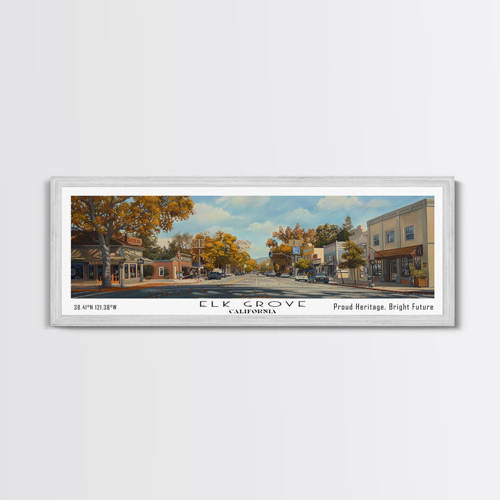 Elk Grove California Panoramic Watercolor Painting, Scenic Framed Canvas Print, Urban Wall Art for Living Room, Travel Poster, Home Decor, City Gift Idea
