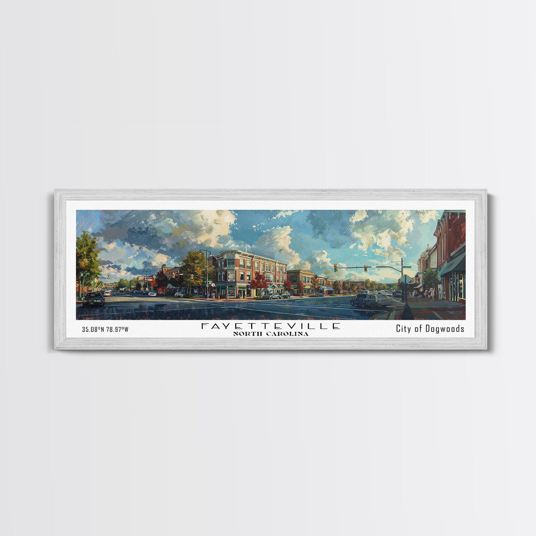 Fayetteville North Carolina Panoramic Watercolor Painting, Scenic Framed Canvas Print, Urban Wall Art for Living Room, Travel Poster, Home Decor, City Gift Idea