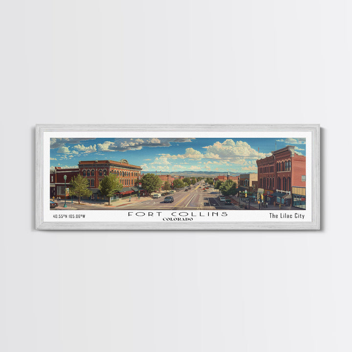 Fort Collins Colorado Panoramic Watercolor Painting, Scenic Framed Canvas Print, Urban Wall Art for Office, Travel Decor, City Print, Gift Idea