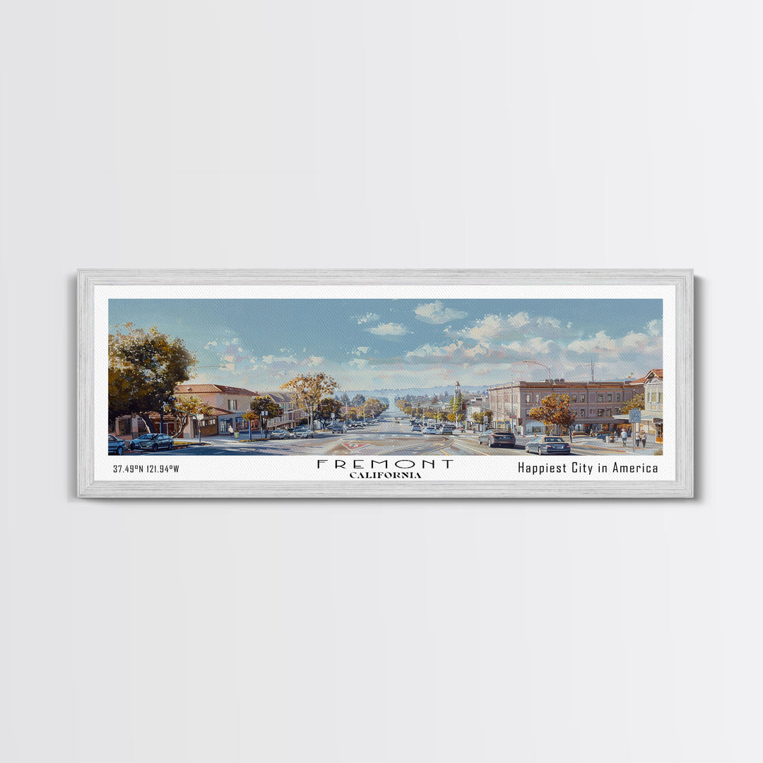 Fremont California Panoramic Watercolor Painting, Scenic Framed Canvas Print, Urban Wall Art for Office, Travel Poster, Home Decor, City Gift Idea