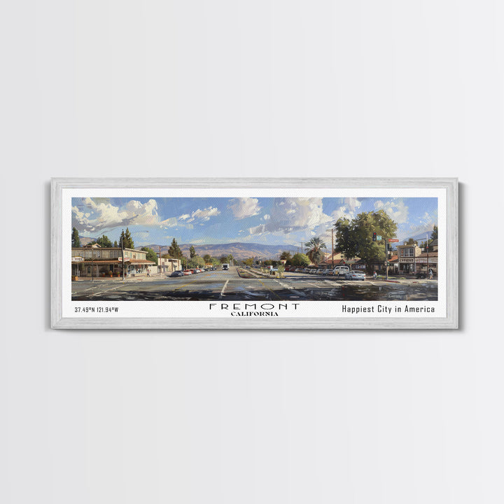 Fremont California Panoramic Watercolor Painting, Scenic Framed Canvas Print, Urban Wall Art for Office, Travel Poster, Home Decor, City Gift Idea