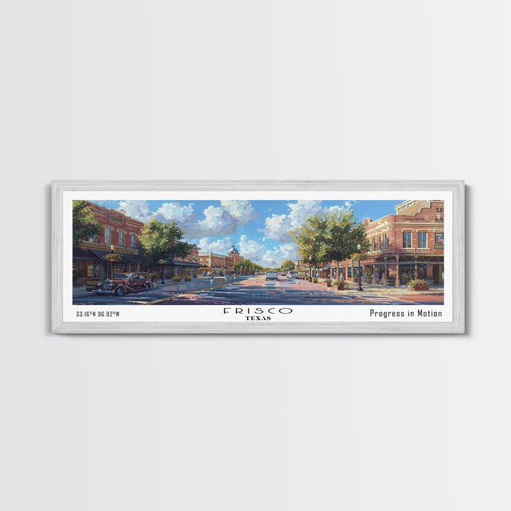 Frisco Texas Panoramic Watercolor Painting, Urban Framed Canvas Print, Cityscape Wall Art for Living Room, Travel Poster, Home Decor, City Gift Idea