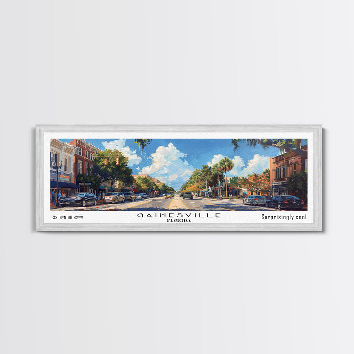 Gainesville Florida Panoramic Watercolor Painting, Urban Framed Canvas Print, Cityscape Wall Art for Office, Travel Decor, Home Gift Idea