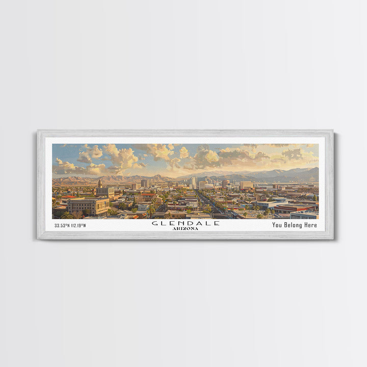Glendale Arizona Panoramic Watercolor Painting, Urban Framed Canvas Print, Cityscape Wall Art for Living Room, Travel Poster, Home Decor, City Gift Idea