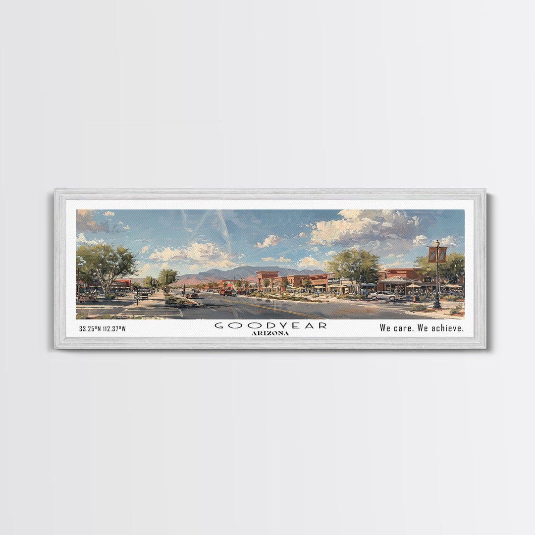 Goodyear Arizona Panoramic Watercolor Painting, Urban Framed Canvas Print, Cityscape Wall Art for Office, Travel Decor, Home Gift Idea