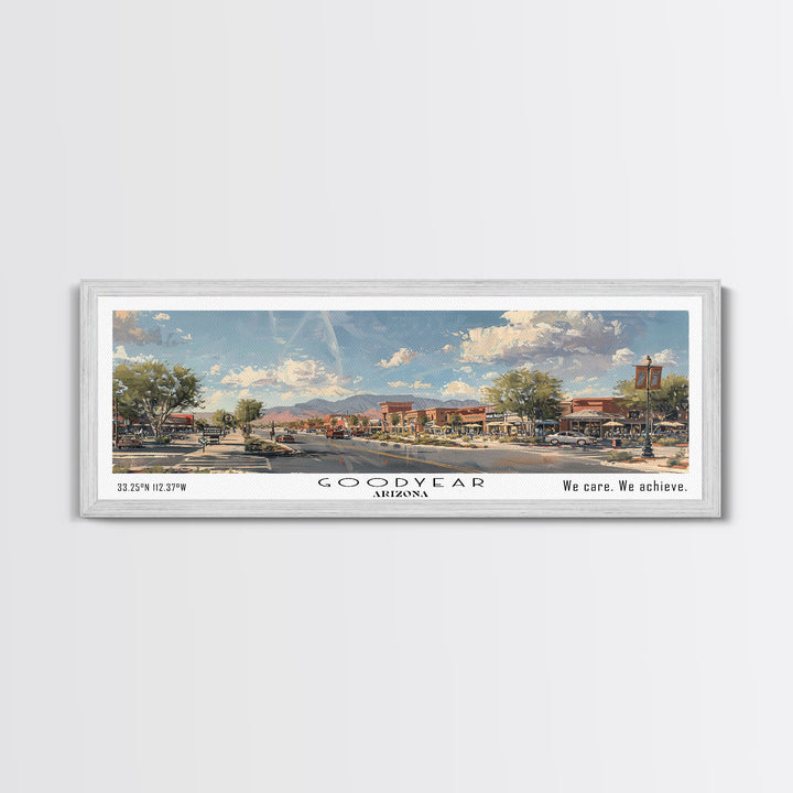 Goodyear Arizona Panoramic Watercolor Painting, Urban Framed Canvas Print, Cityscape Wall Art for Office, Travel Decor, Home Gift Idea