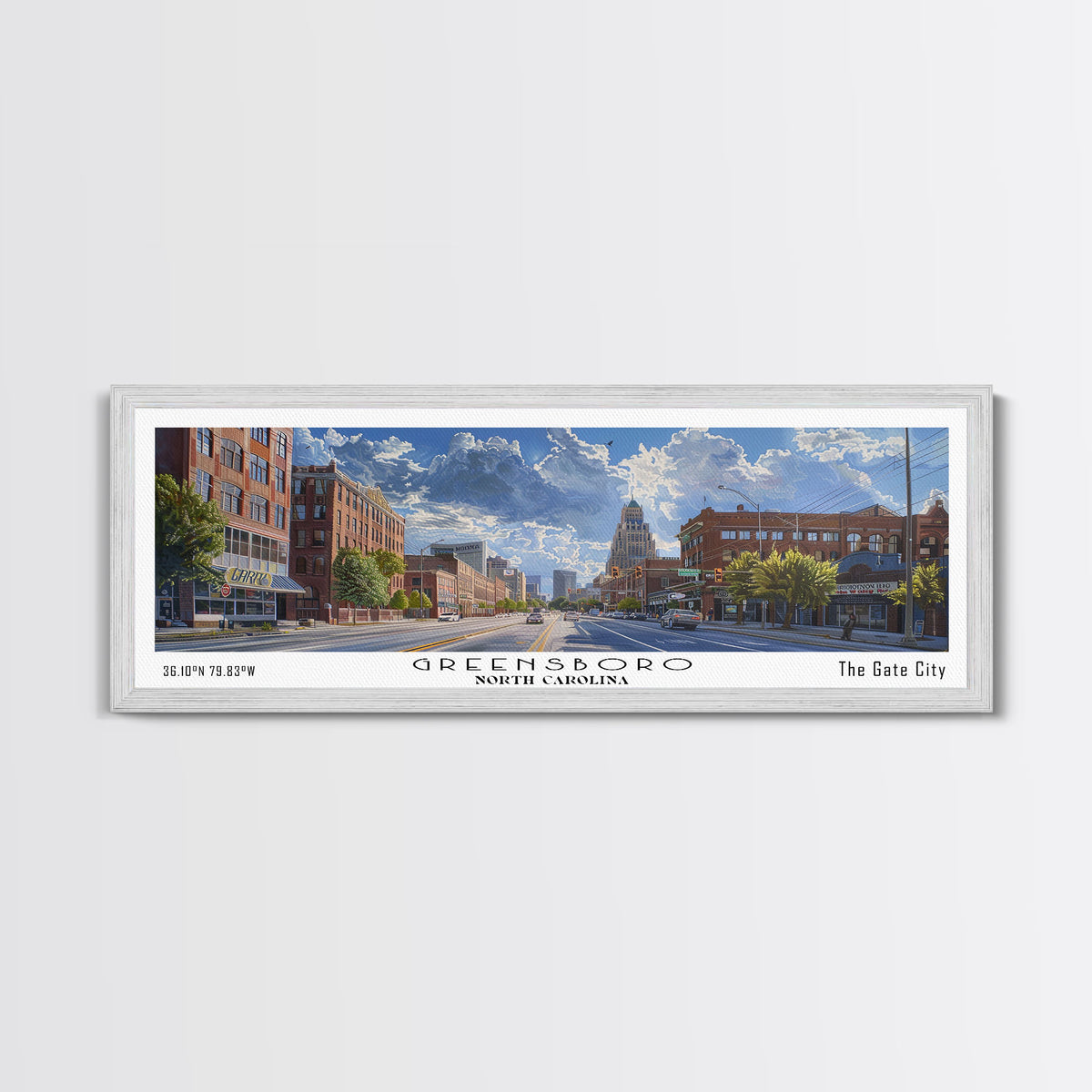 Greensboro North Carolina Panoramic Watercolor Painting, Urban Framed Canvas Print, Cityscape Wall Art for Living Room, Travel Poster, Home Decor, City Gift Idea
