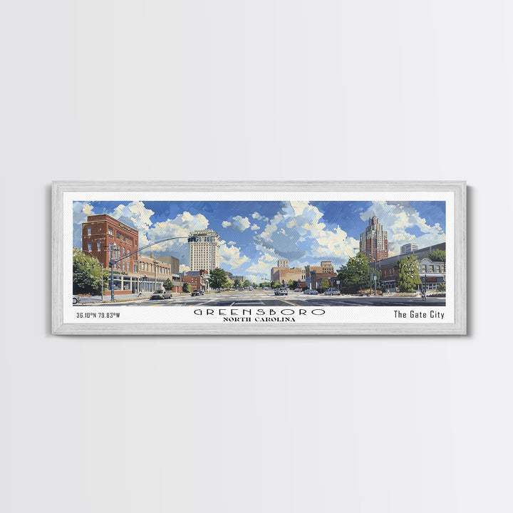 Greensboro North Carolina Panoramic Watercolor Painting, Urban Framed Canvas Print, Cityscape Wall Art for Office, Travel Decor, Home Gift Idea