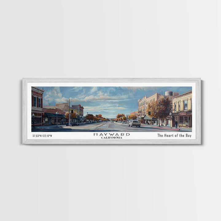 Hayward California Panoramic Watercolor Painting, Urban Framed Canvas Print, Cityscape Wall Art for Living Room, Travel Poster, Home Decor, City Gift Idea