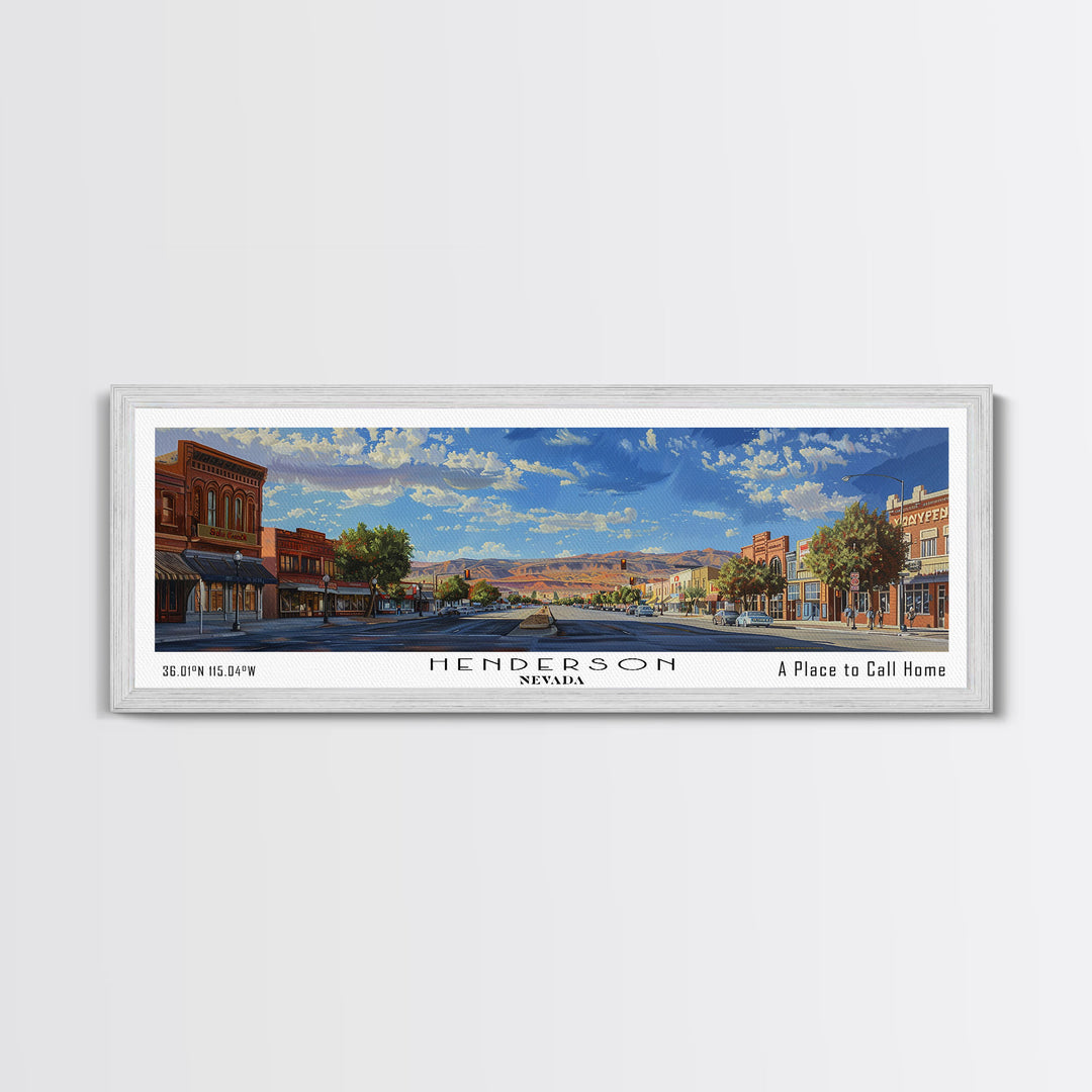 Henderson Nevada Panoramic Watercolor Painting, Urban Framed Canvas Print, Cityscape Wall Art for Office, Travel Decor, Home Gift Idea
