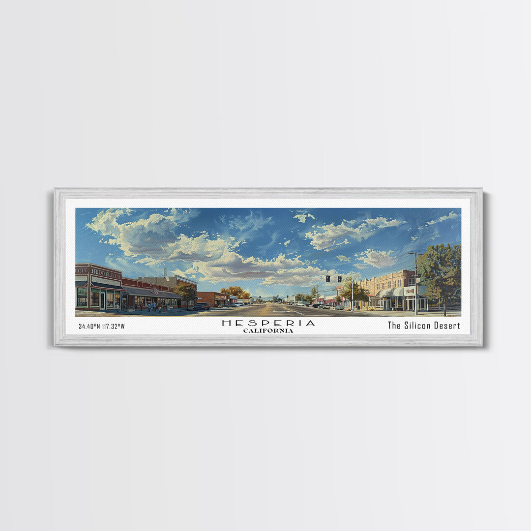 Hesperia California Panoramic Watercolor Painting, Urban Framed Canvas Print, Cityscape Wall Art for Living Room, Travel Poster, Home Decor, City Gift Idea