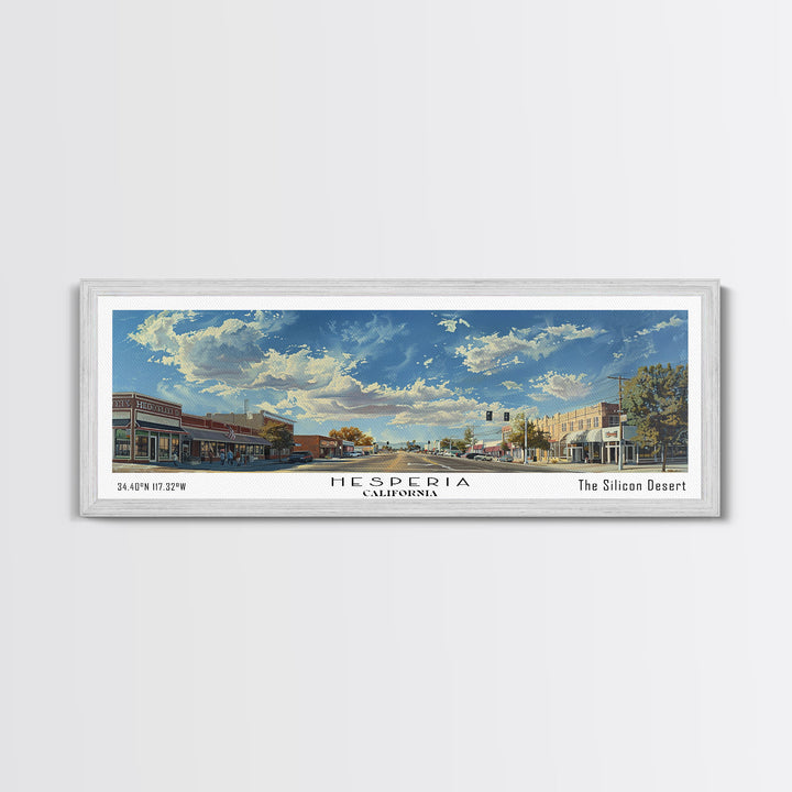 Hesperia California Panoramic Watercolor Painting, Urban Framed Canvas Print, Cityscape Wall Art for Living Room, Travel Poster, Home Decor, City Gift Idea