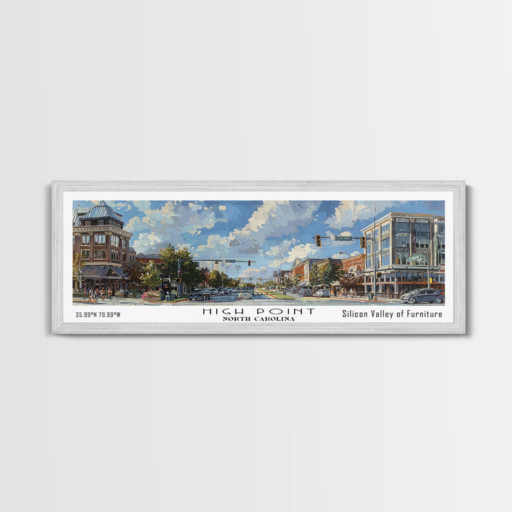 High Point North Carolina Panoramic Watercolor Painting, Urban Framed Canvas Print, Cityscape Wall Art for Office, Travel Decor, Home Gift Idea