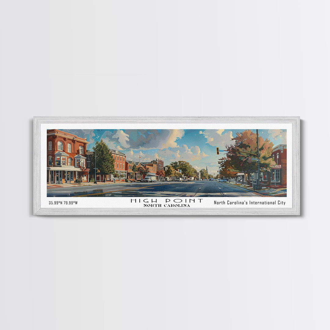 High Point North Carolina Panoramic Watercolor Painting, Urban Framed Canvas Print, Cityscape Wall Art for Living Room, Travel Poster, Home Decor, City Gift Idea