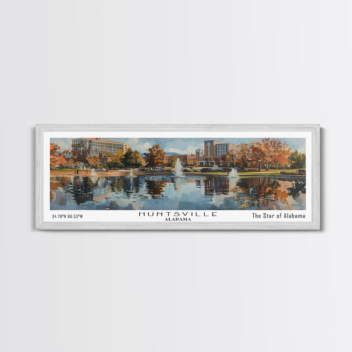 Huntsville Alabama Panoramic Watercolor Painting, Urban Framed Canvas Print, Cityscape Wall Art for Living Room, Travel Poster, Home Decor, City Gift Idea