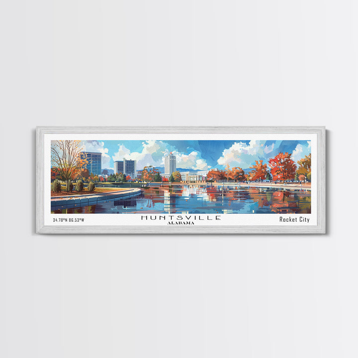 Huntsville Alabama Panoramic Watercolor Painting, Urban Framed Canvas Print, Cityscape Wall Art for Office, Travel Decor, Home Gift Idea