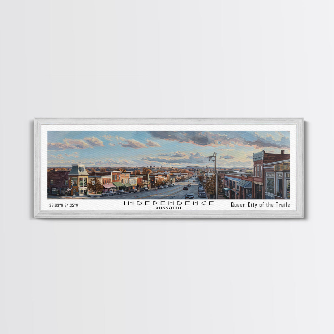 Independence Missouri Panoramic Watercolor Painting, Urban Framed Canvas Print, Cityscape Wall Art for Living Room, Travel Decor, Home Gift Idea
