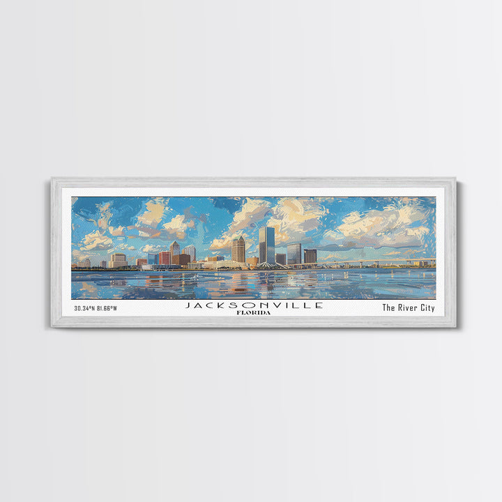Jacksonville Florida Panoramic Cityscape Wall Art, Watercolor Framed Canvas Print, Home Decor, Office Wall Art, Travel Poster, Urban Painting