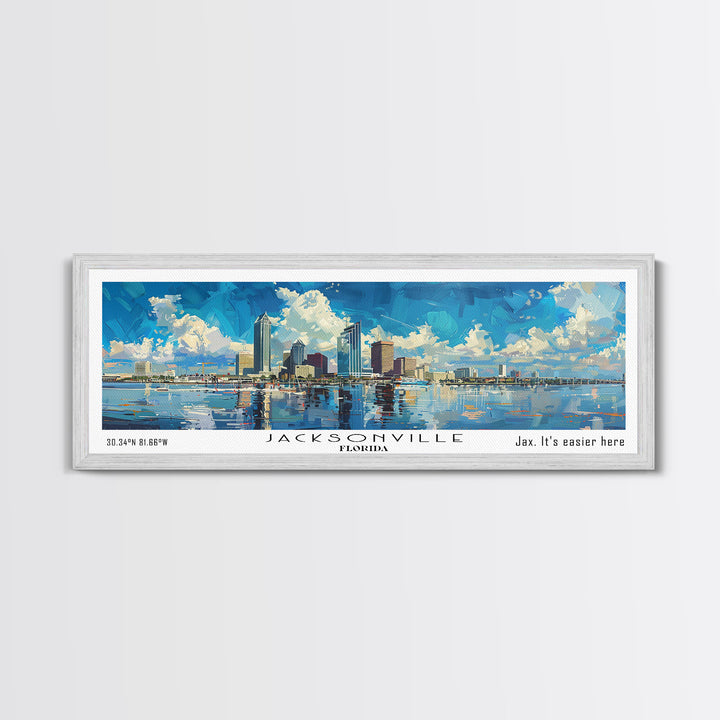 Jacksonville Florida Panoramic Watercolor City Painting, Framed Canvas Print for Home, Urban Decor, Office Art, Travel Poster