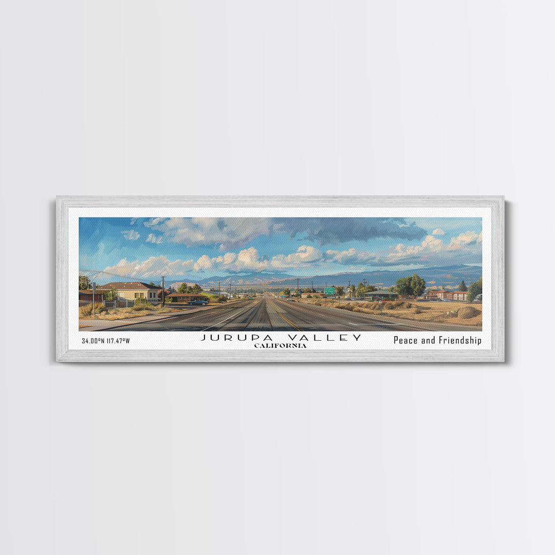 Jurupa Valley California Panoramic Cityscape Wall Art, Watercolor Framed Canvas Print, Urban Decor, Office Art, Travel Poster, Home Decoration