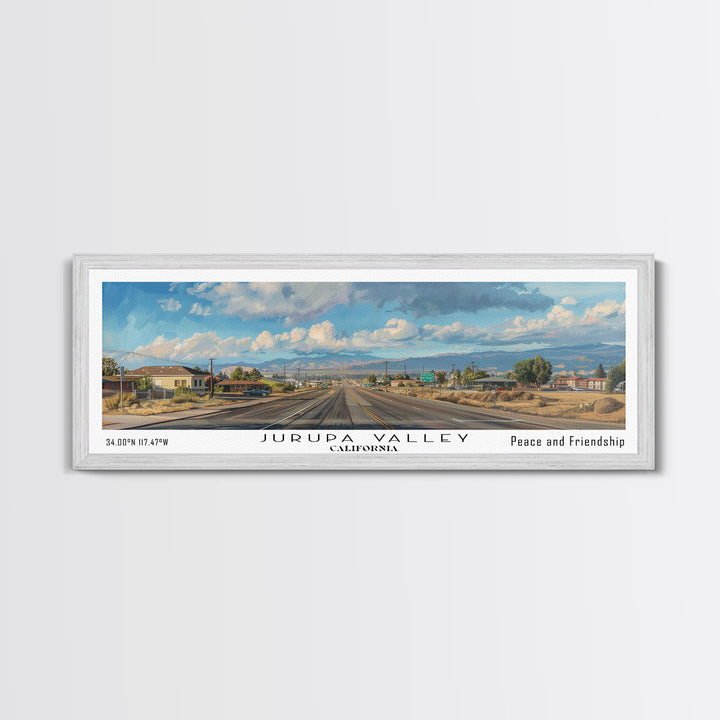Jurupa Valley California Panoramic Cityscape Wall Art, Watercolor Framed Canvas Print, Urban Decor, Office Art, Travel Poster, Home Decoration