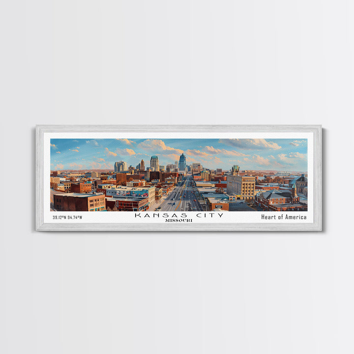 Kansas City Missouri Panoramic Cityscape Painting, Framed Canvas Print, Urban Decor, Office Wall Art, Watercolor Travel Poster, Home Decoration