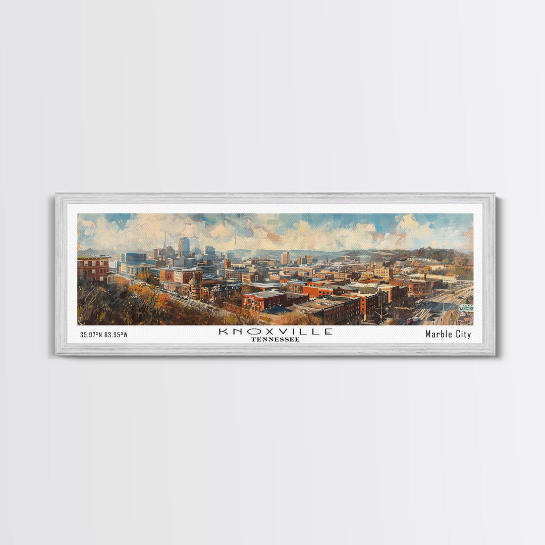Knoxville Tennessee Panoramic Watercolor Cityscape, Framed Canvas Print for Living Room, Office Wall Art, Urban Decor, Travel Poster