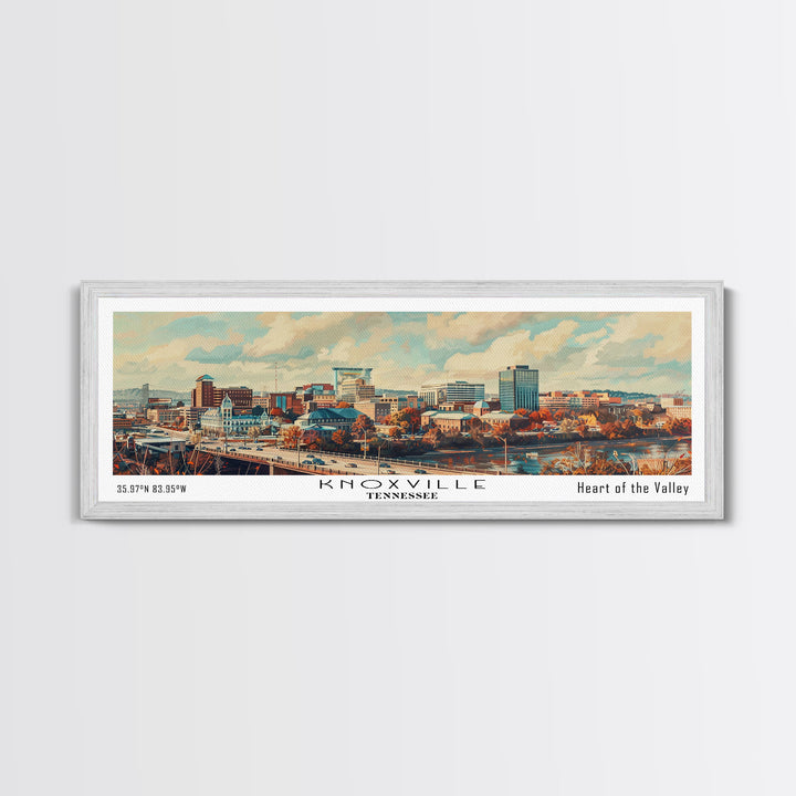 Knoxville Tennessee Panoramic Cityscape Wall Art, Watercolor Framed Canvas Print, Urban Painting for Living Room, Office Decor, Travel Poster