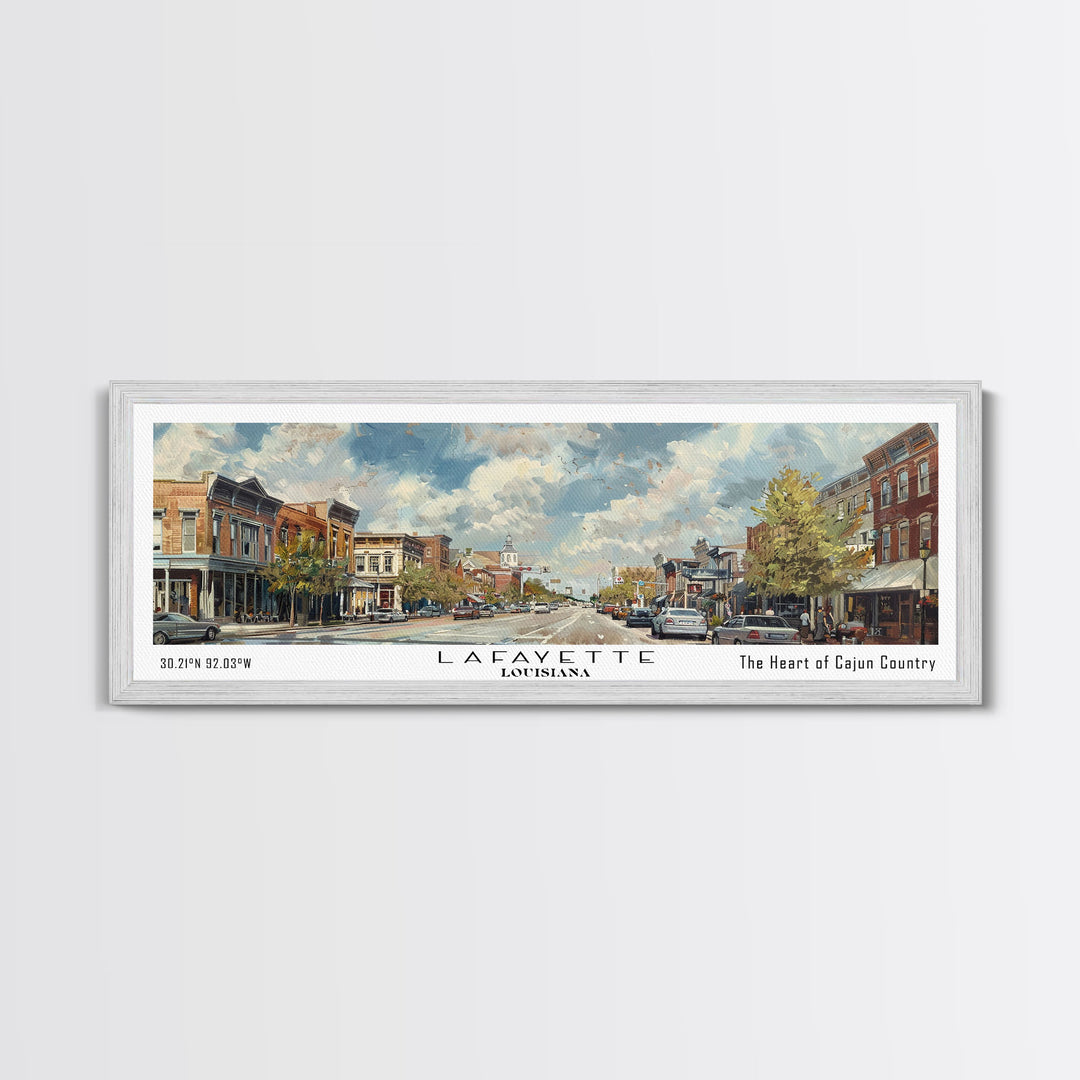 Lafayette Louisiana Panoramic Cityscape Wall Art, Watercolor Framed Canvas Print, Urban Painting for Living Room, Office Decor, Travel Poster