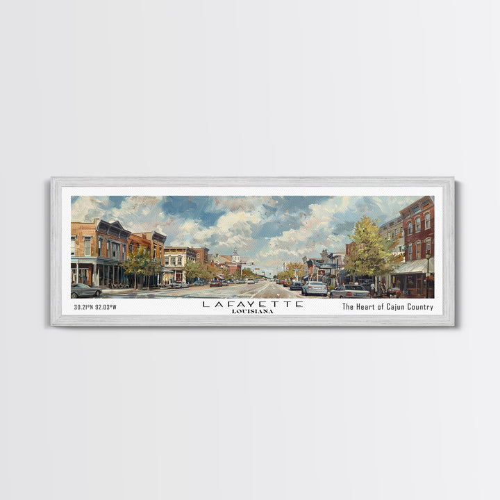 Lafayette Louisiana Panoramic Cityscape Wall Art, Watercolor Framed Canvas Print, Urban Painting for Living Room, Office Decor, Travel Poster
