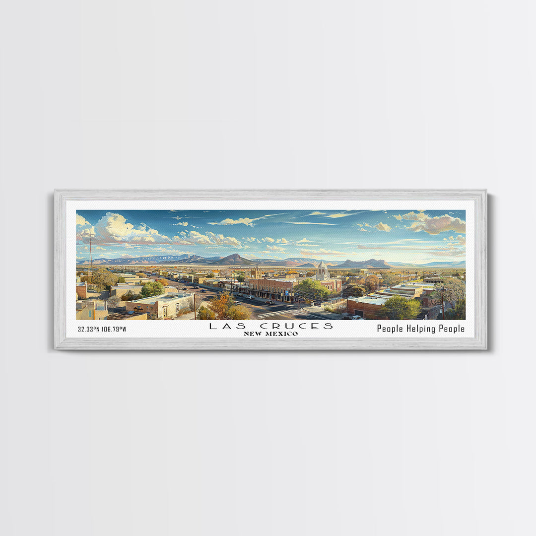 Las Cruces New Mexico Panoramic Cityscape Wall Art, Watercolor Framed Canvas Print, Urban Painting for Living Room, Office Decor, Travel Poster