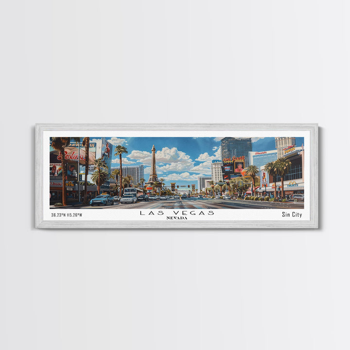 Las Vegas Nevada Panoramic Watercolor Cityscape, Framed Canvas Print for Living Room, Office Wall Art, Urban Decor, Travel Poster