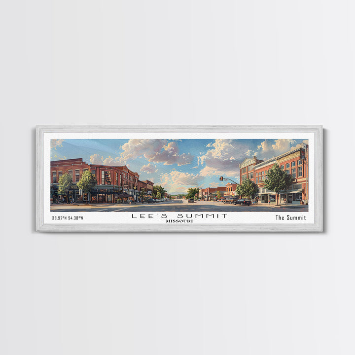 Lees Summit Missouri Panoramic Watercolor Cityscape, Framed Canvas Print for Living Room, Office Wall Art, Urban Decor, Travel Poster