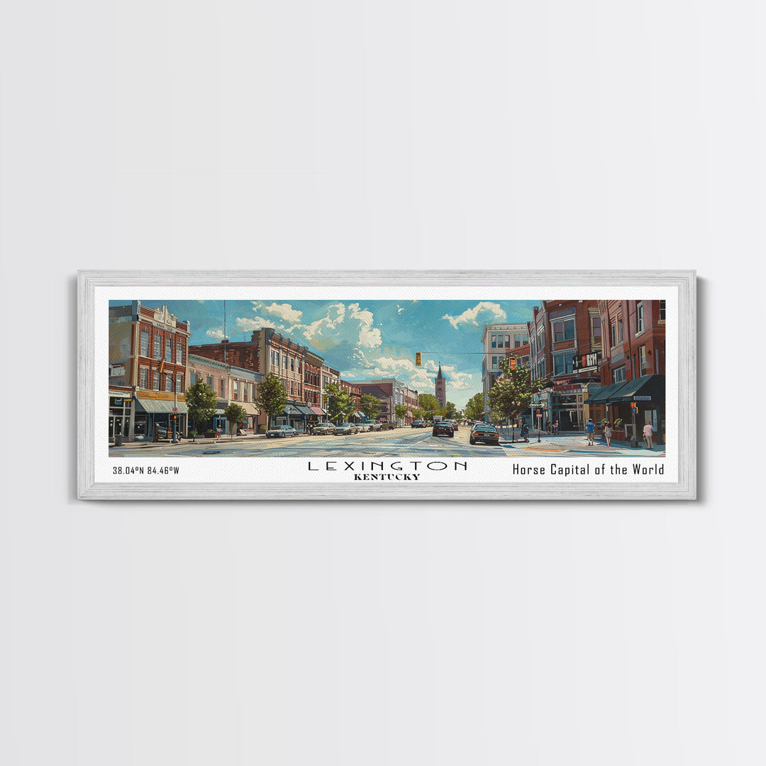 Lexington Kentucky Panoramic Watercolor Cityscape, Framed Canvas Print for Living Room, Office Wall Art, Urban Decor, Travel Poster